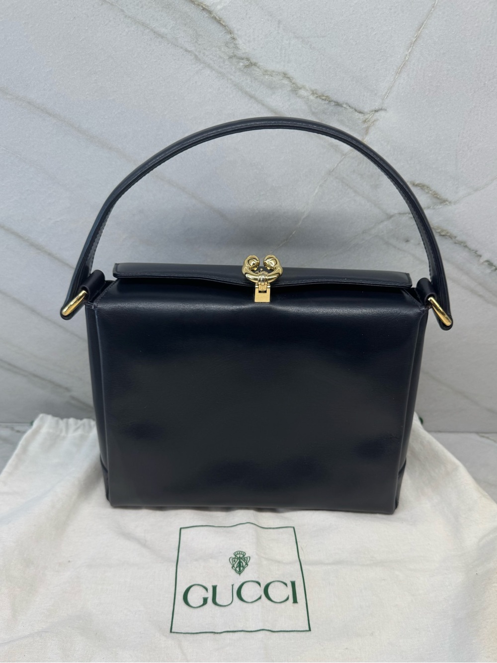 Vintage Gucci Black Calf Leather Shoulder Bag